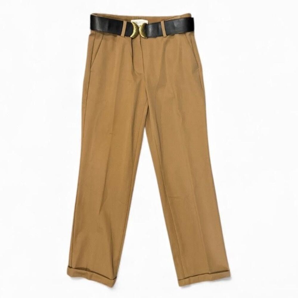 Talbots Pants Womens 2P Brown Petite Belted Dress Trousers Cotton Blend Pleated